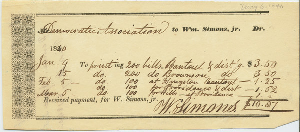 Thumbnail for Receipt of Simons, …