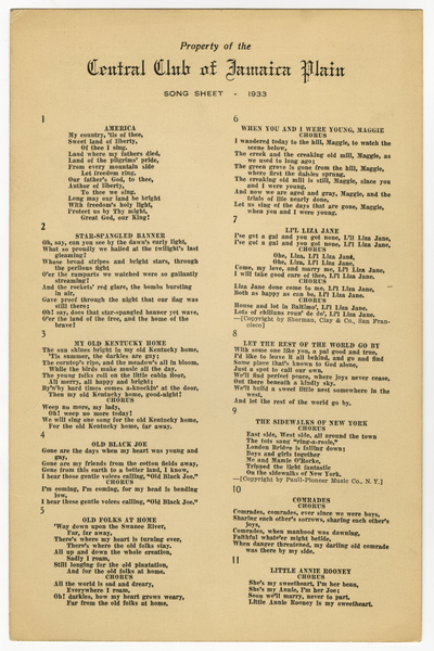 Thumbnail for Song sheet, 1933