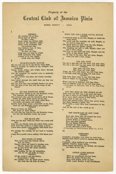 Thumbnail for Song sheet, 1933