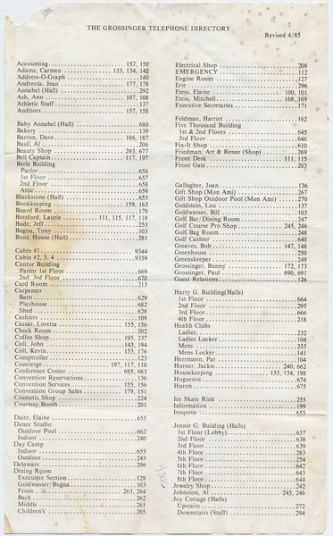 Thumbnail for Grossinger's telephone directory